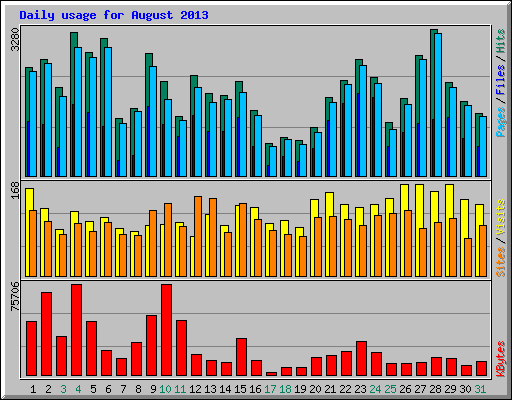 Daily usage for August 2013