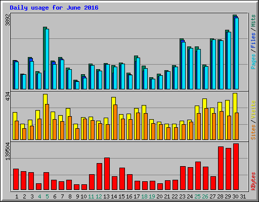 Daily usage for June 2016