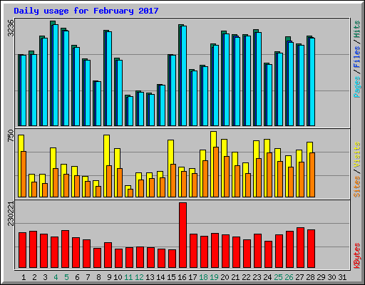 Daily usage for February 2017