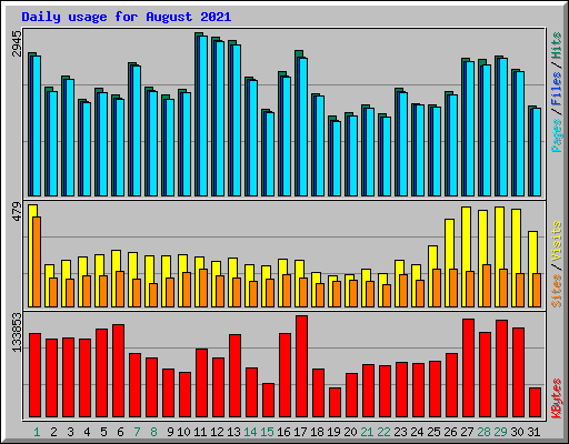 Daily usage for August 2021